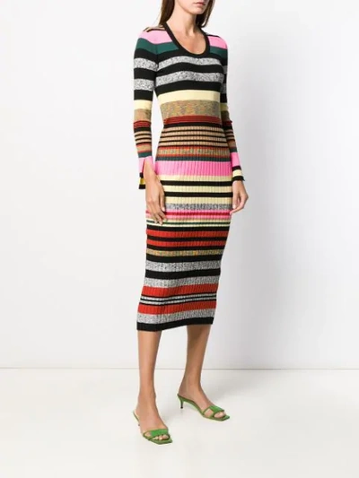 Shop Kenzo Striped Knitted Midi Dress In Black