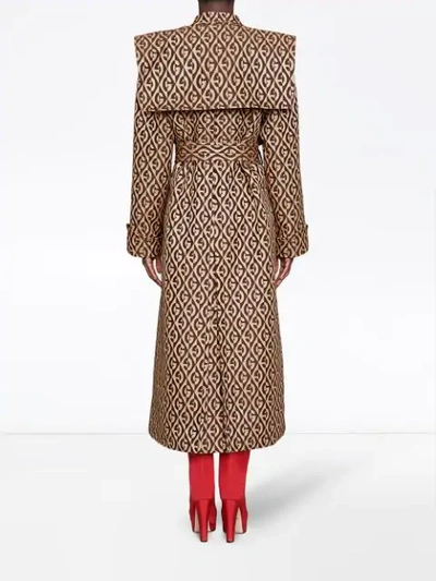 Shop Gucci G Rhombus Belted Trench Coat In Brown