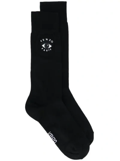 Shop Kenzo Embroidered Logo Socks In Black