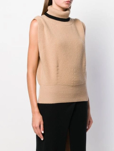 Shop Cashmere In Love Ribbed Roll-neck Jade Vest In Neutrals
