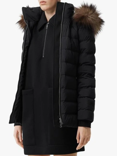 Shop Burberry Detachable Faux Fur Trim Puffer Jacket In Black