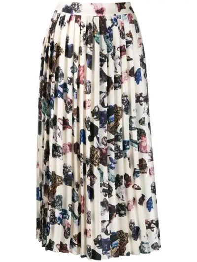 Shop Victoria Victoria Beckham Pleated Crystal Print Skirt In Neutrals