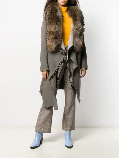 Shop Bazar Deluxe Fur Collar Wrap-around Coat In Grey