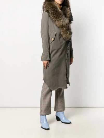 Shop Bazar Deluxe Fur Collar Wrap-around Coat In Grey