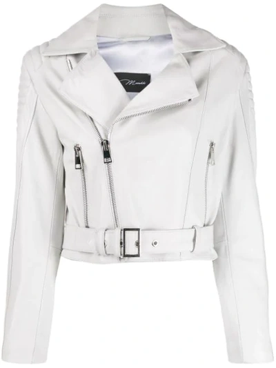 Shop Manokhi Leather Biker Jacket In White
