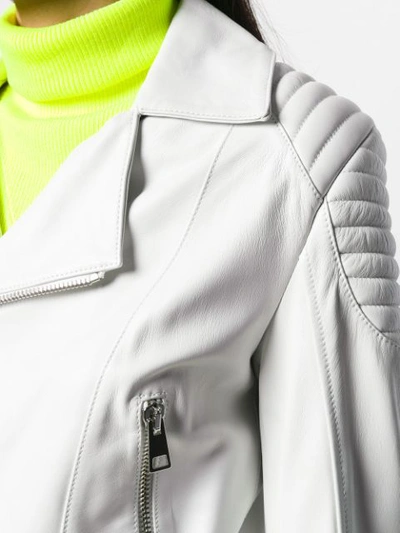 Shop Manokhi Leather Biker Jacket In White