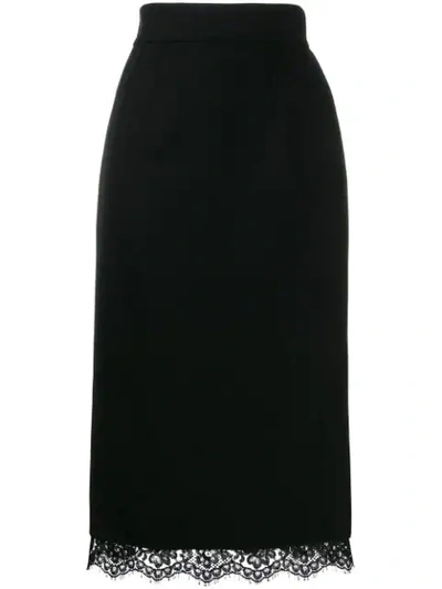 Shop Dolce & Gabbana Lace Hem Pencil Skirt - Black