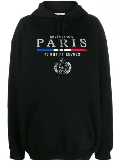 Shop Balenciaga Embroidered Logo Hoodie In Black