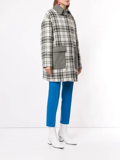 Shop Msgm Plaid Print Coat In Wh