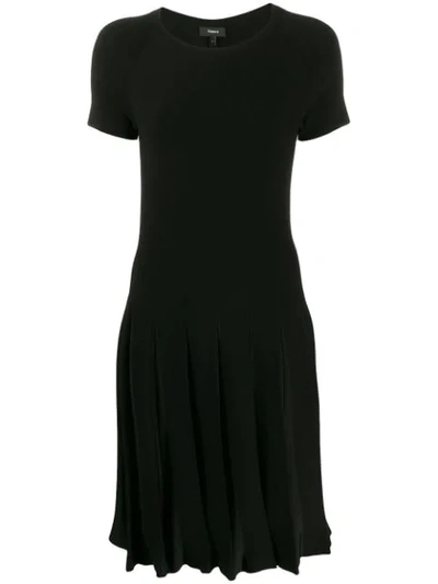 Shop Theory Pleated Short-sleeved Dress In Black