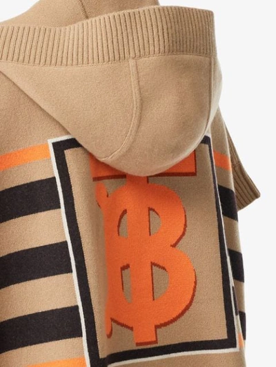 Shop Burberry Stripe Detail Hooded Cape In Neutrals