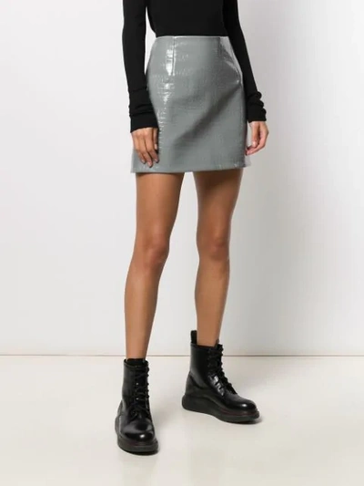 Shop Tibi Embossed Crocodile-effect Mini Skirt In Grey