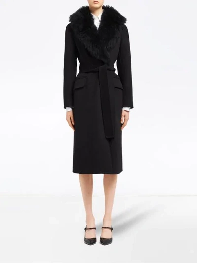 Shop Prada Fur Lined Belted Jacket - Black