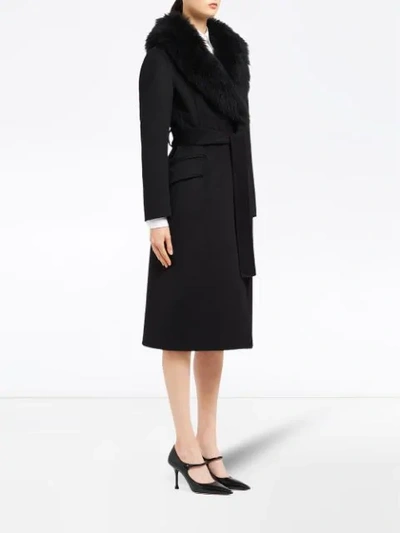 Shop Prada Fur Lined Belted Jacket - Black