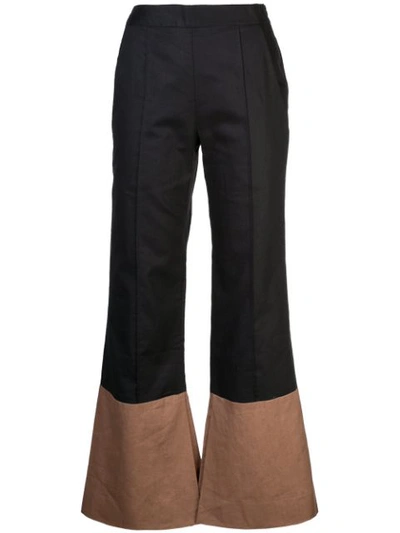 Shop Arias Two-tone Flared Trousers In Black