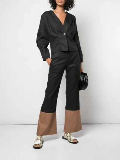 Shop Arias Two-tone Flared Trousers In Black