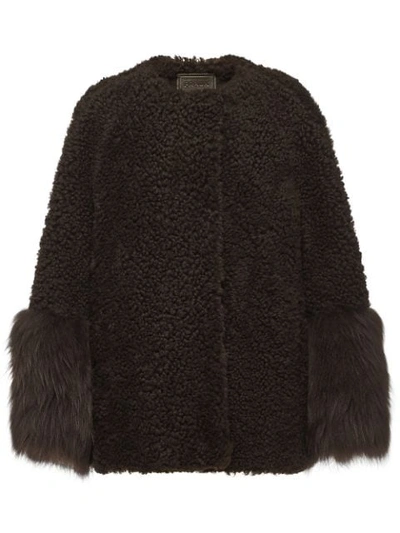 Shop Prada Fur Cuffs Jacket In Brown