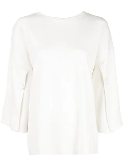 Shop Adam Lippes Slit Sleeve Knitted Top In White