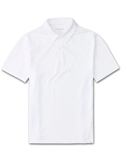 Shop Derek Rose Men's Polo Shirt Ramsay Pique Cotton Tencel White