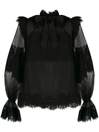 Shop Zimmermann Puff Sleeve Lace Blouse In Black