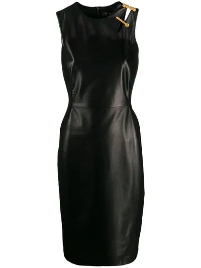 Shop Versace Safety Pin Fitted Sleeveless Dress In Black
