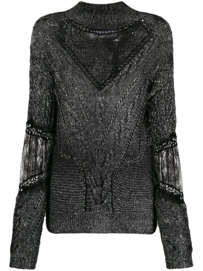 Shop Almaz Lace Detailed Cable Knit Jumper In Black