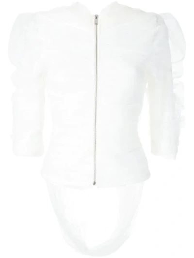 Shop Gloria Coelho Draped Tulle Blouse In White