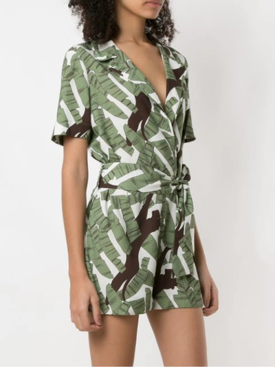 Shop Adriana Degreas Printed Tie Waist Playsuit In Green