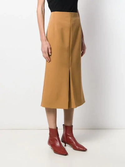 Shop Victoria Beckham Pleated Details Midi Skirt In Brown