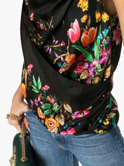 Shop Gucci Floral Print Draped Cami - Black