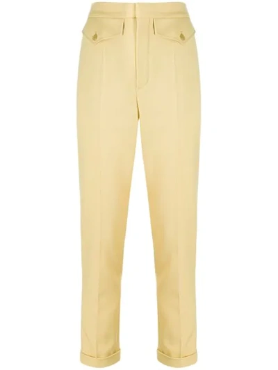 Shop Chloé High-waisted Slim-fit Trousers In Yellow