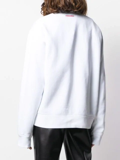 Shop Dsquared2 Logo Print Crew Neck Sweatshirt In White