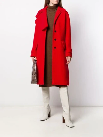 Shop Victoria Beckham Textured Asymmetric Lapel Coat In Red