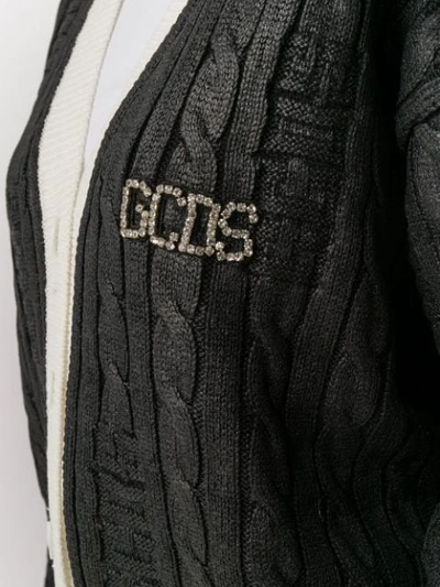 Shop Gcds Metallic Cable Knit Cardigan In Black