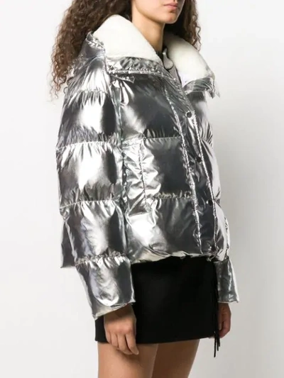 Shop P.a.r.o.s.h . Metallic Effect Puffer Jacket - Silver