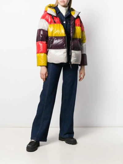 Peuterey Colour-block Hooded Puffer Jacket In Purple