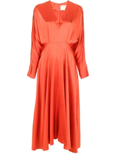 Shop Alejandra Alonso Rojas Pleated Waist Dress In Orange