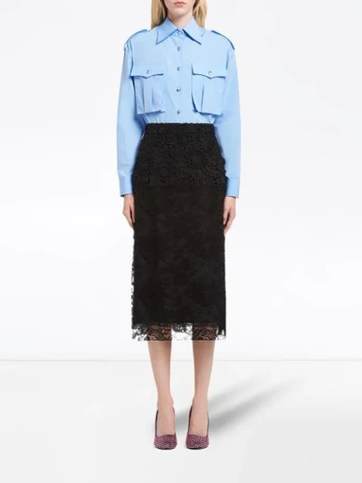 Shop Prada Floral-lace Midi Skirt In Black