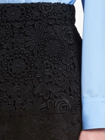 Shop Prada Floral-lace Midi Skirt In Black