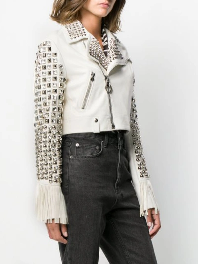 Shop Philipp Plein Cowboy Leather Jacket In White