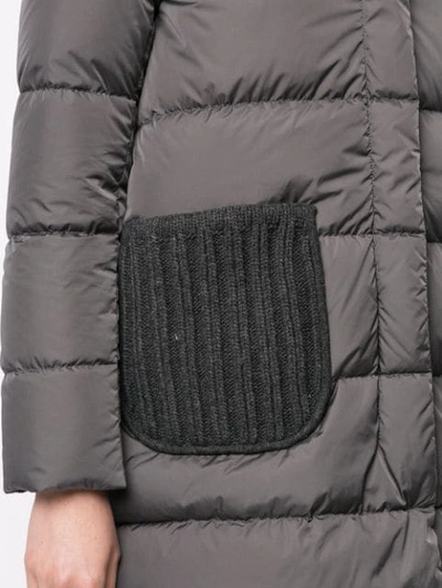 Shop Herno Knitted Detail Padded Coat In Grey