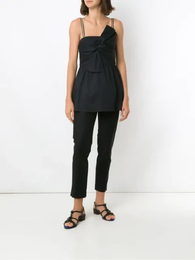 Shop Andrea Marques Knot Detail Flared Blouse In Black