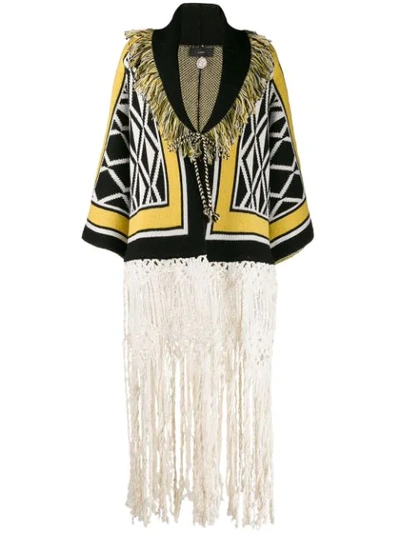 Shop Alanui Ravenstail Fringe Cardigan In Yellow ,black