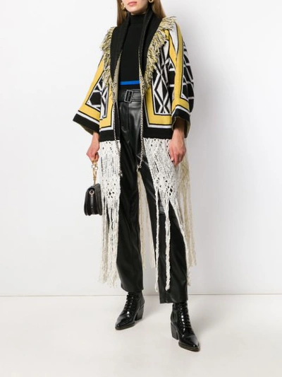 Shop Alanui Ravenstail Fringe Cardigan In Yellow ,black