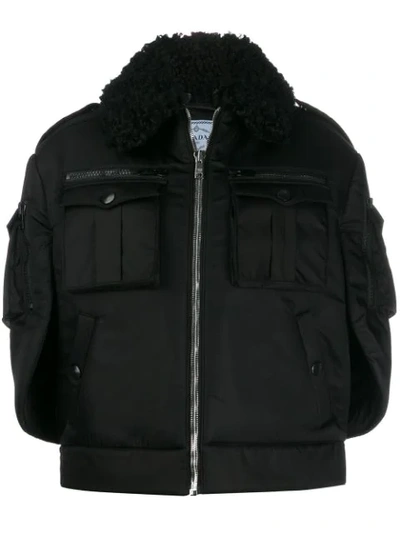 Shop Prada Shearling-collar Bomber Jacket In 002  Balck