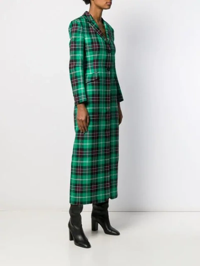 Shop Marine Serre Single Breasted Plaid Coat In Green