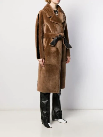 Shop Common Leisure Belted Longline Coat In Brown