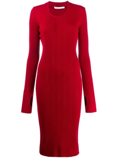 Shop Helmut Lang Long Sleeve Stretch Fit Dress In Red