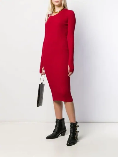 Shop Helmut Lang Long Sleeve Stretch Fit Dress In Red