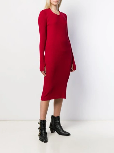 Shop Helmut Lang Long Sleeve Stretch Fit Dress In Red